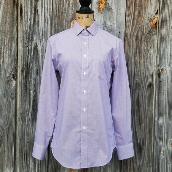 Purple Gingham Dress Shirt Wrinkle Free JCrew Factory Thompson Size S Stretch - Picture 1 of 9